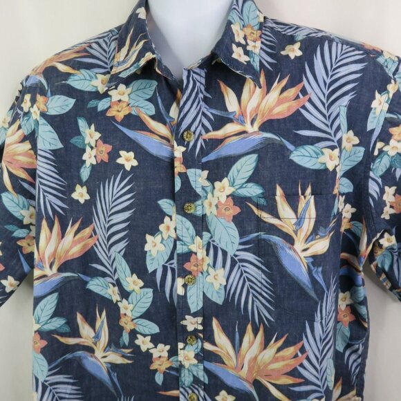 Cooke Street Hawaiian Aloha Shirt Mens L Blue Floral 100% Cotton Reverse Print - Picture 2 of 11